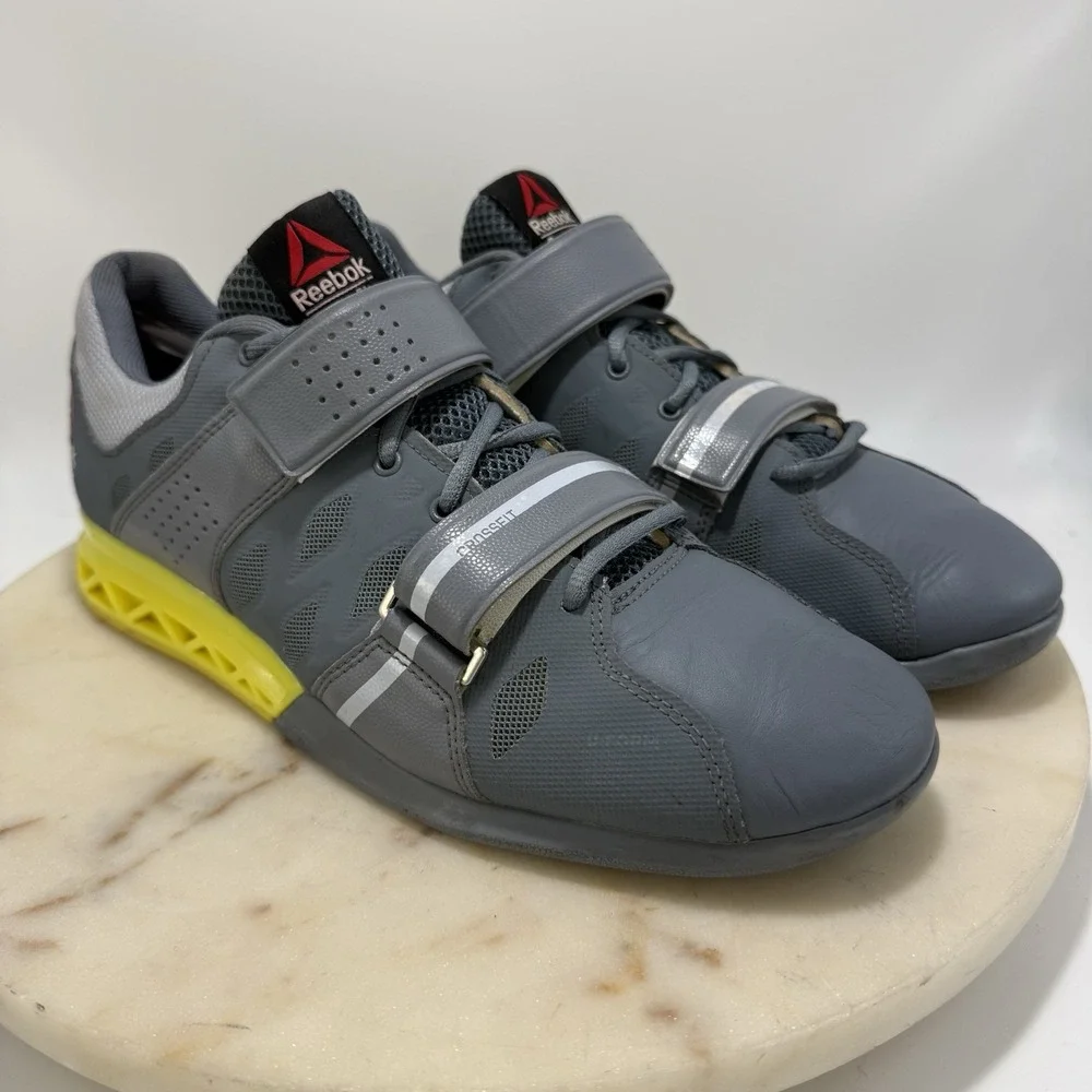 Reebok Lifter 2.0 CrossFit Weightlifting Shoes Gray/Yellow Low Top Dual Strap 10